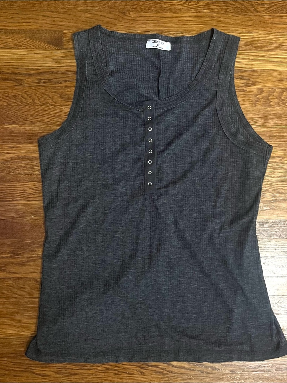 Y2k ribbed sleeveless Henley tank top 2X layering lightweight gray